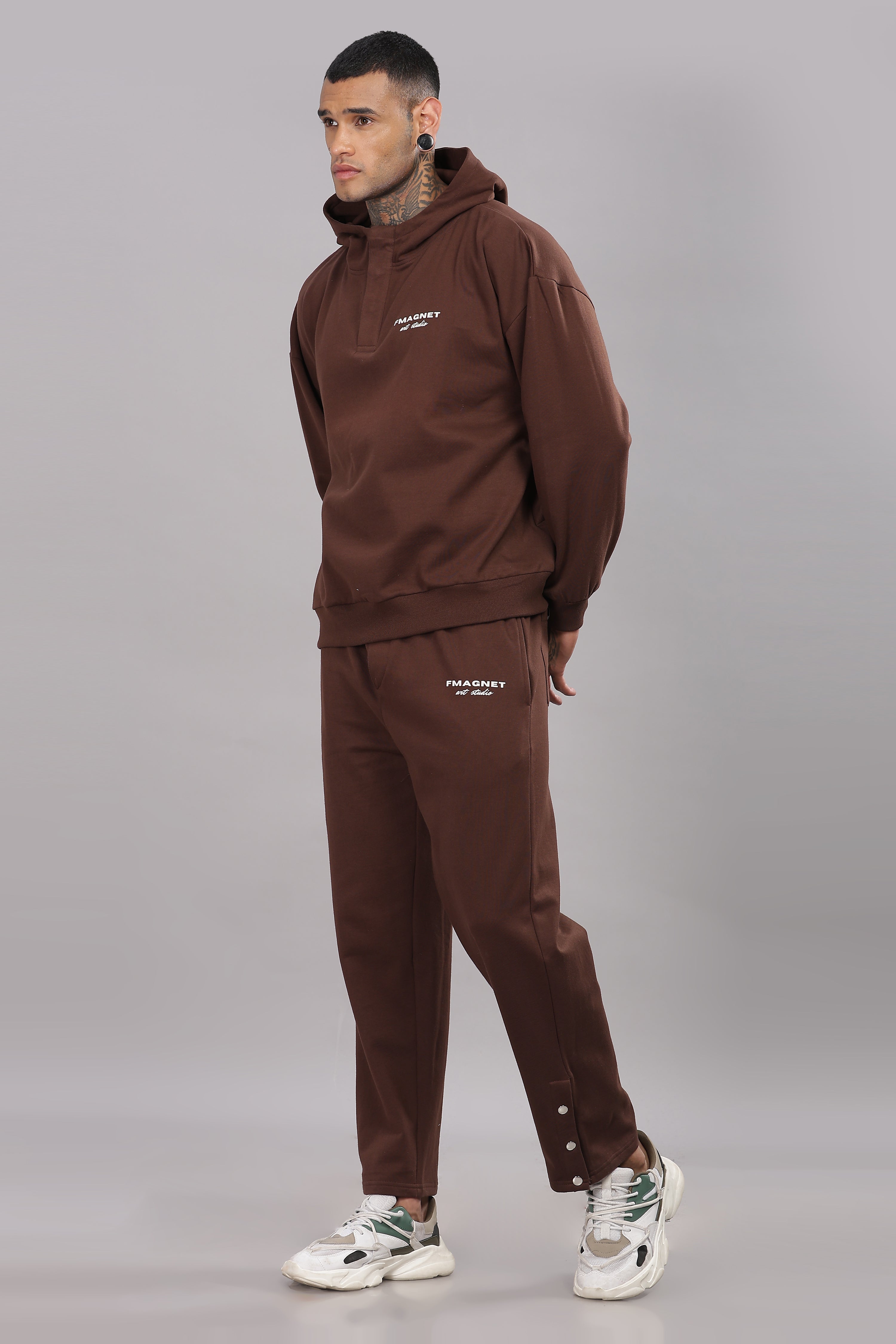 Triple Snap Unisex Hoodie - Brown