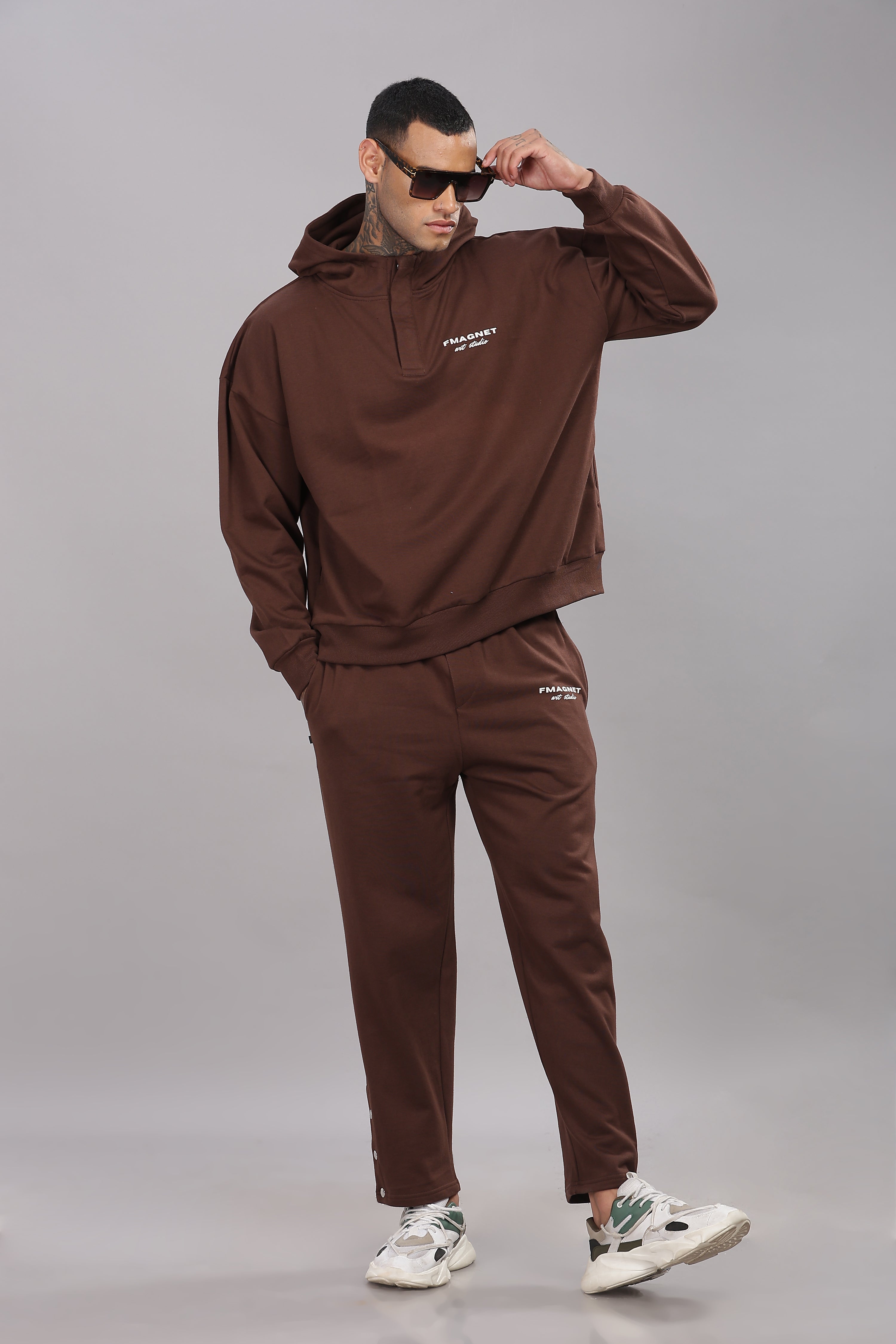 Triple Snap Unisex Hoodie - Brown