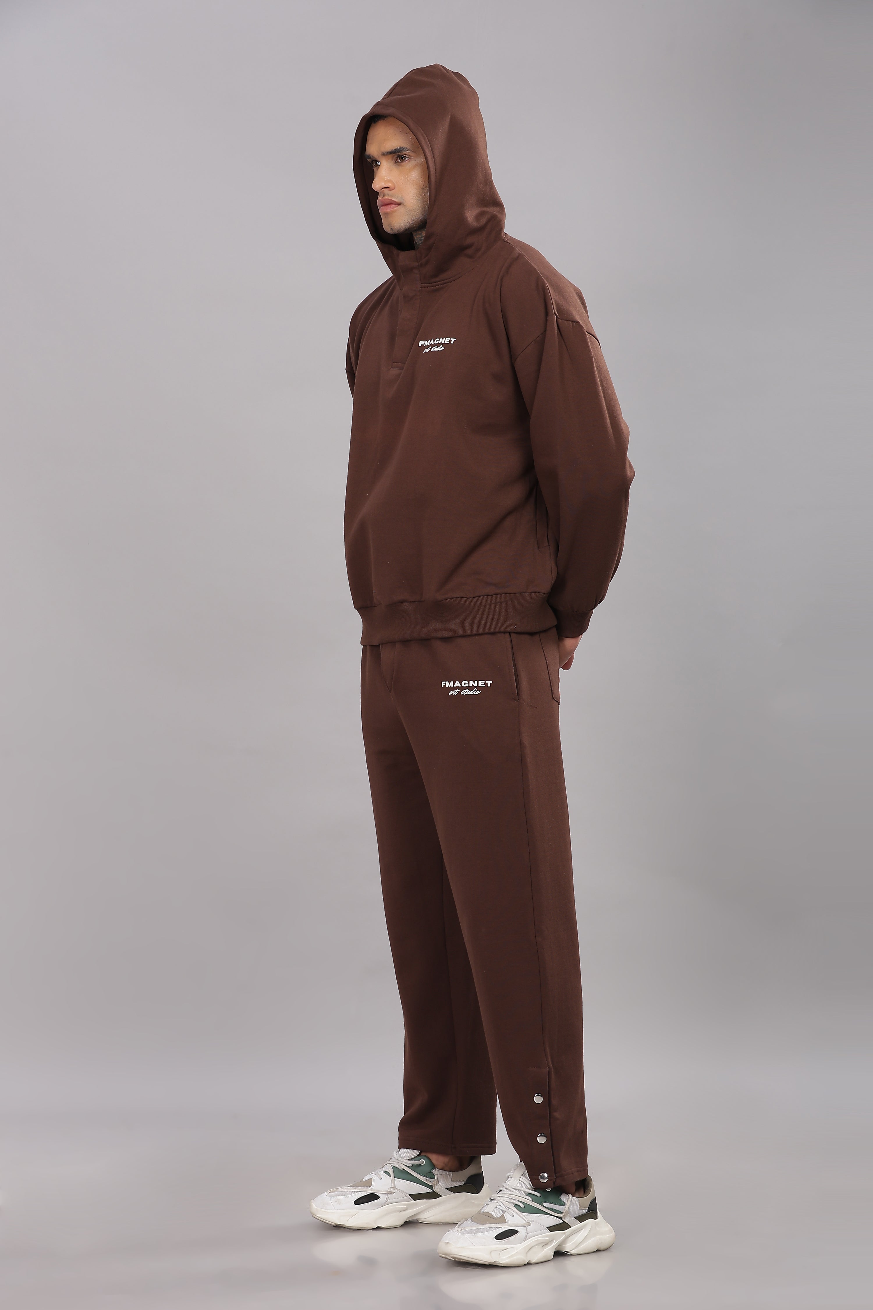 Triple Snap Unisex Hoodie - Brown