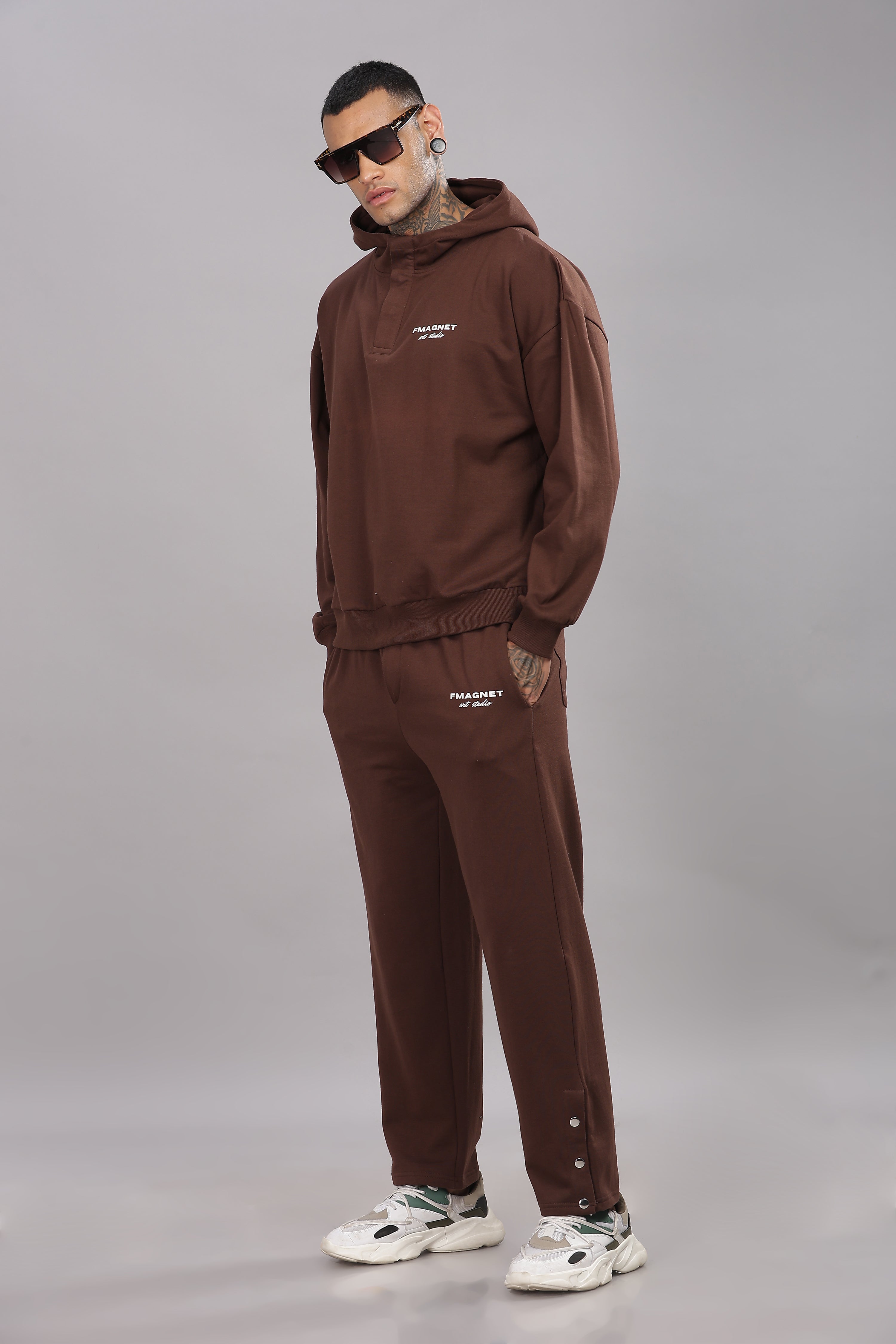 Triple Snap Unisex Hoodie - Brown