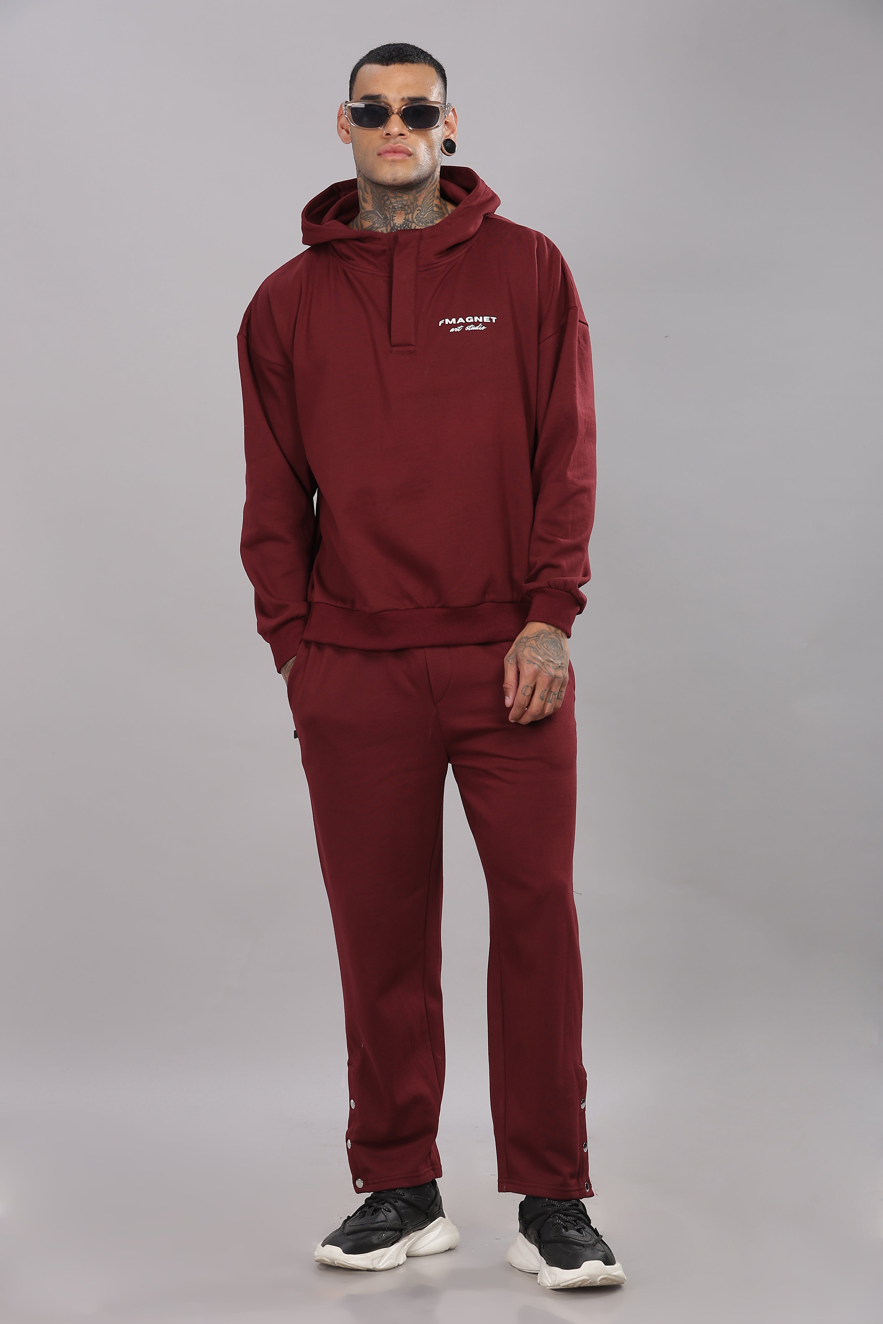 Triple Snap Unisex Hoodie - Merlot