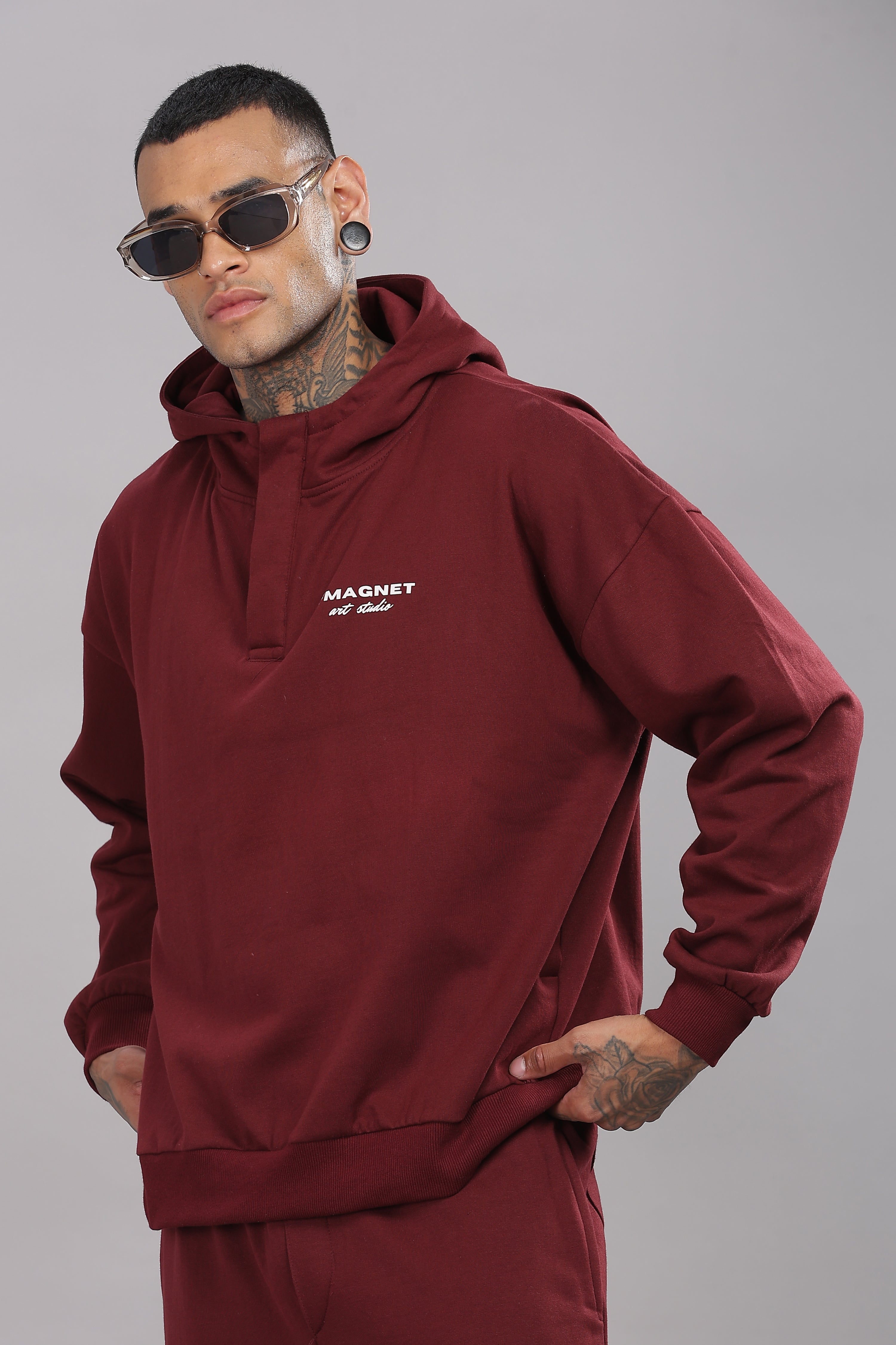 Triple Snap Unisex Hoodie - Merlot