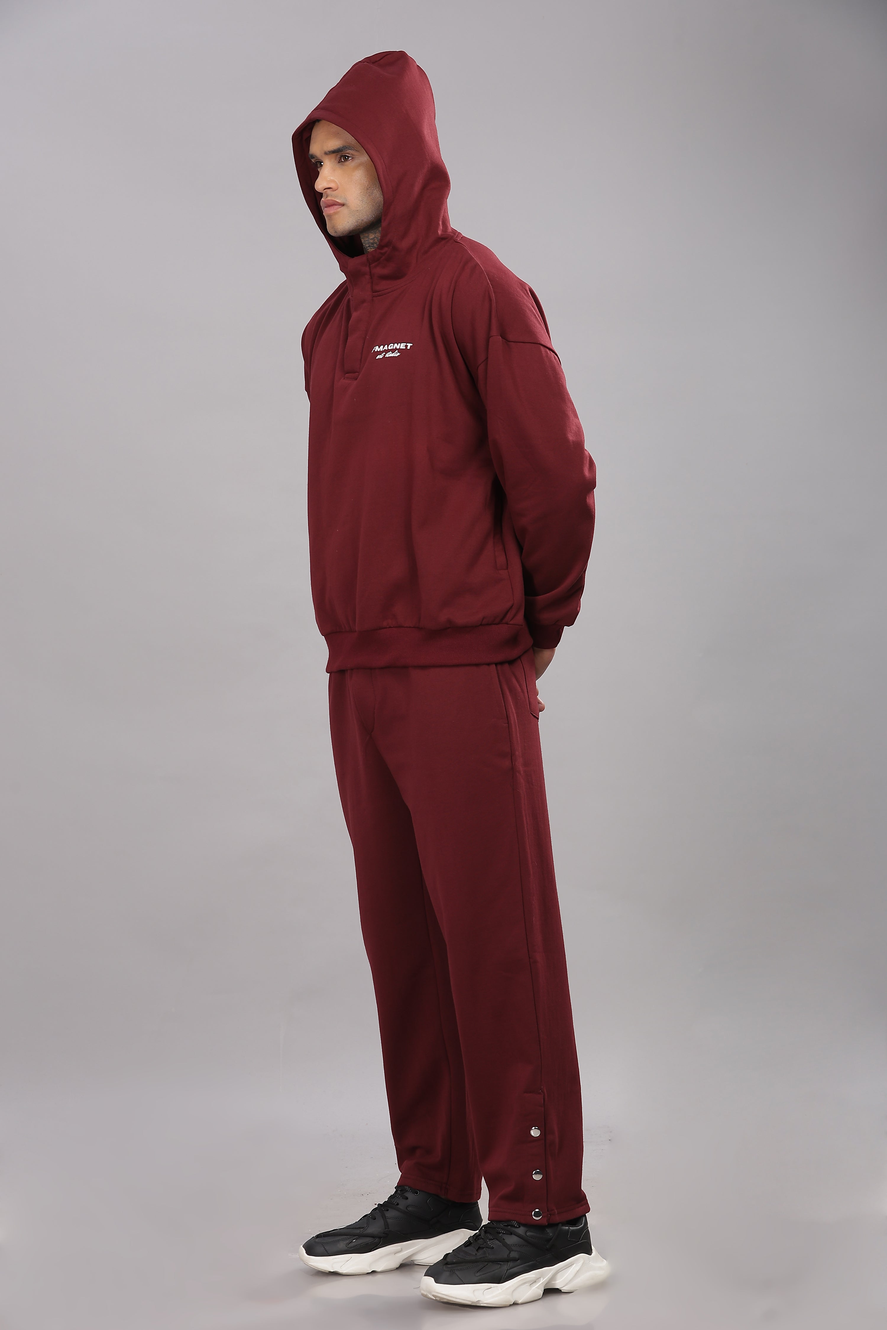 Triple Snap Unisex Hoodie - Merlot